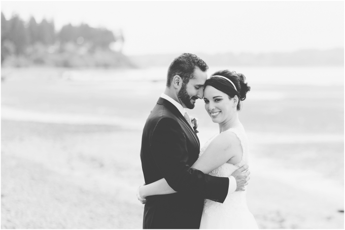 Bride and groom wedding portraits on the beach in Bellingham