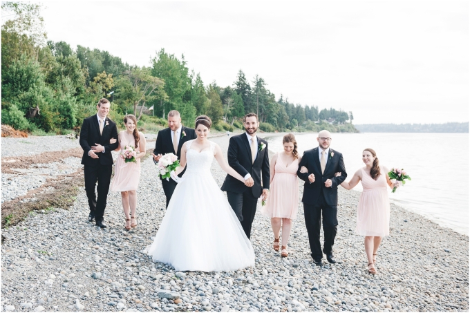 Photo of wedding party walking on the beach in Bellingham